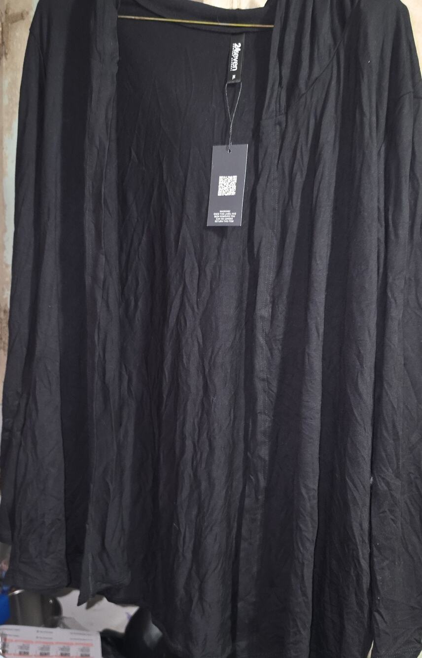 24Seven Comfort Apparel Black XL Hooded Lightweight Open Longsleeve shirt NWT
